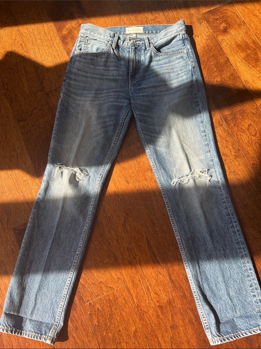 SLVRLAKE Light Blue Distressed Straight Leg Jeans
